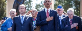 Francois Hollande and Barack Obama with D-Day Veterans in Normandy. June 6, 2014