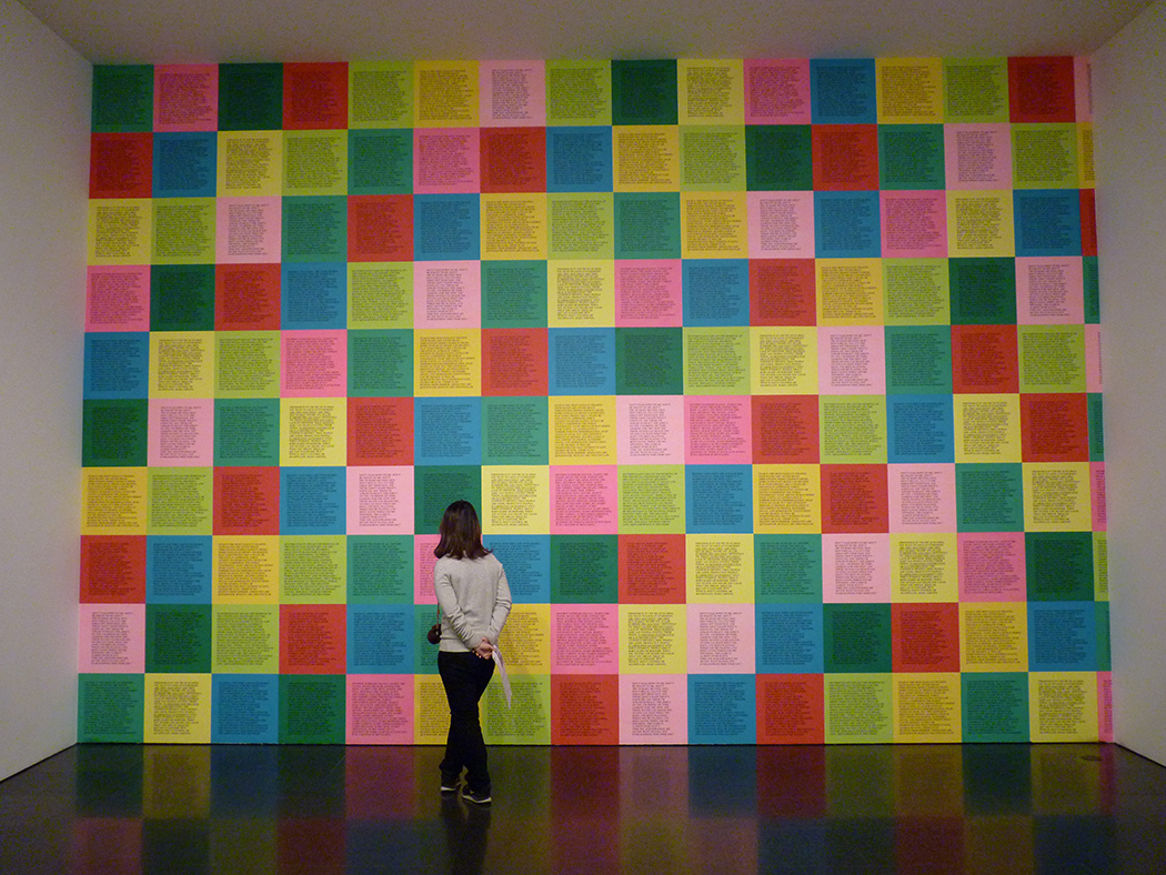  Jenny Holzer's "Inflammatory Essays," as displayed at the Museum of Contemporary Art in Barcelona. Photograph by Damian Entwhistle, via a Creative Commons license. Original image available at this link. 