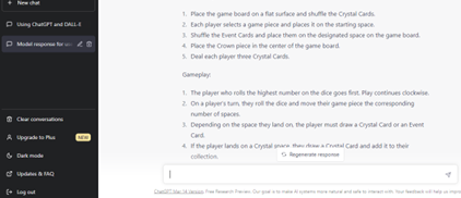 Screenshot of ChatGPT created game instructions.