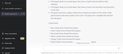 Screenshot of ChatGPT created game instructions.