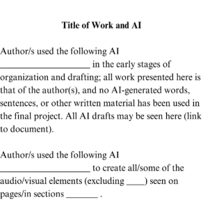Class generated template for citing when and how AI was used in a project.